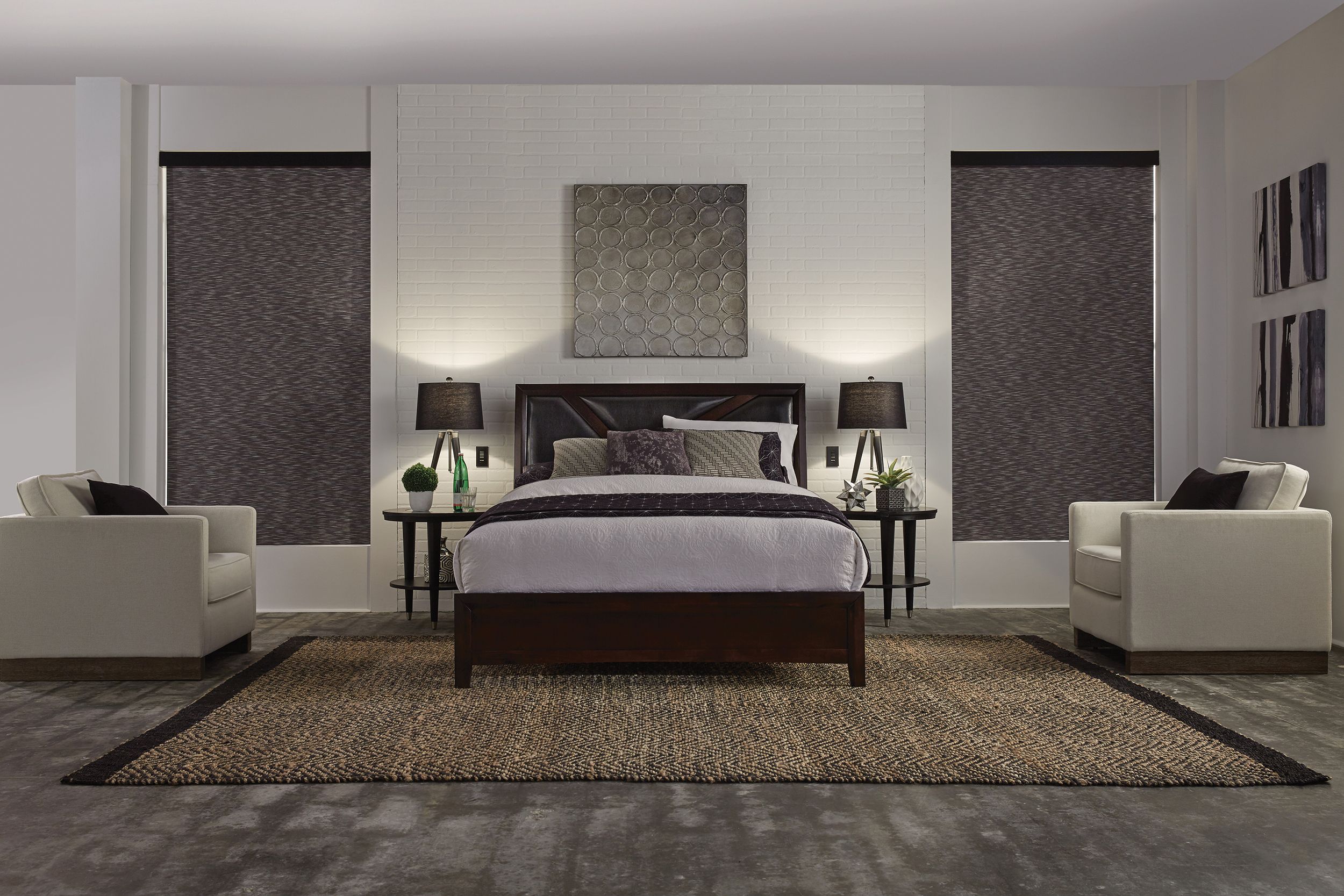 Luxury smart bedroom with automated Lutron lighting and shading in Miami residence